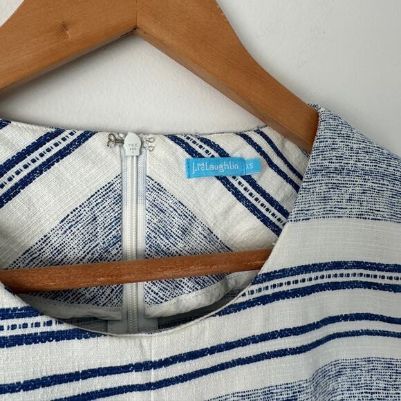 J. McLaughlin XS Navy Striped Tracy Shift Dress A-Line Pockets Cotton - Picture 3 of 7